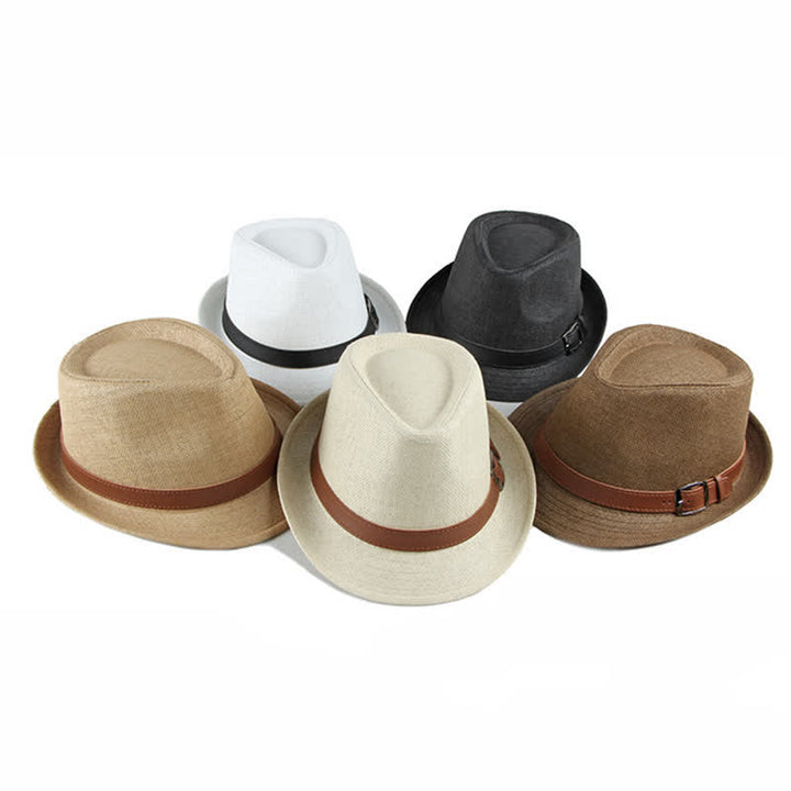 Men's Stylish Casual Leather Decor Straw Fedora Hat