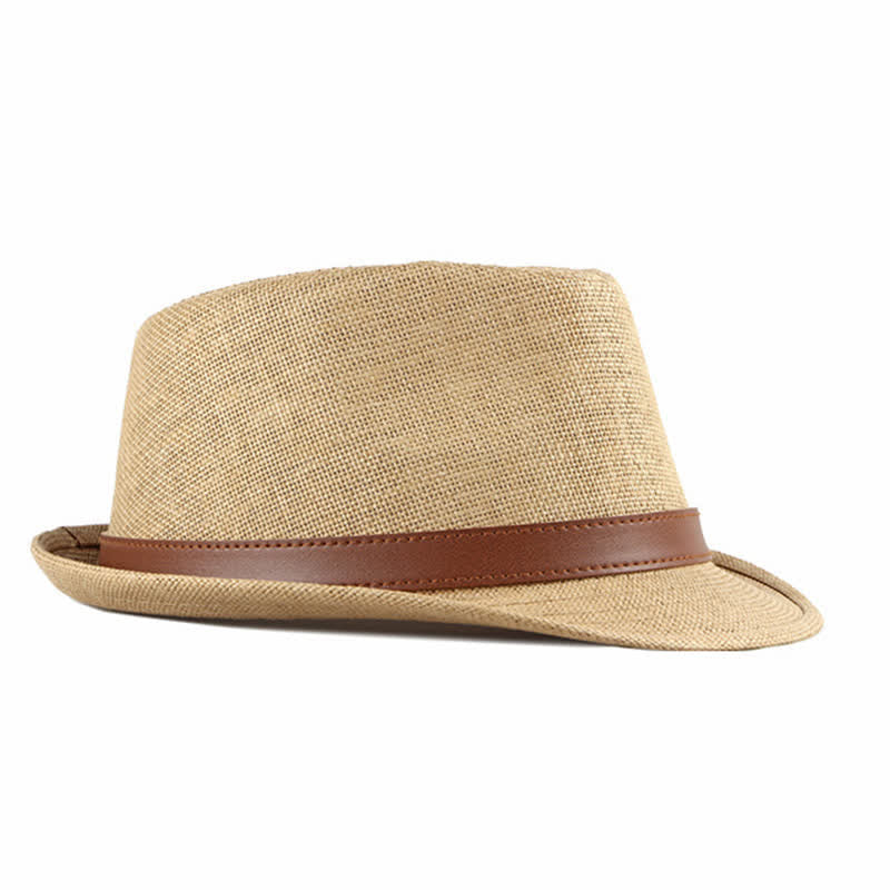 Men's Stylish Casual Leather Decor Straw Fedora Hat