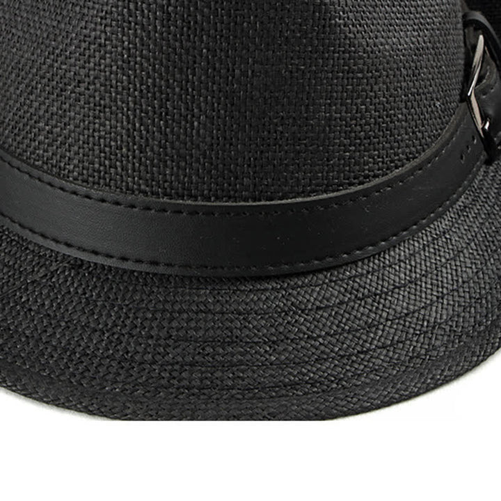 Men's Stylish Casual Leather Decor Straw Fedora Hat