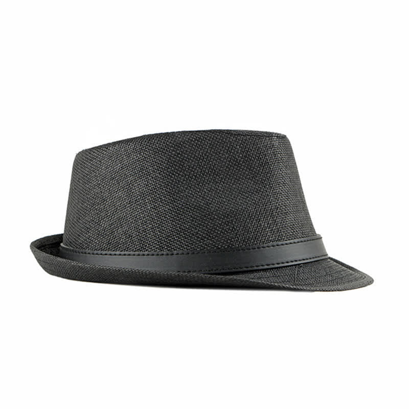 Men's Stylish Casual Leather Decor Straw Fedora Hat