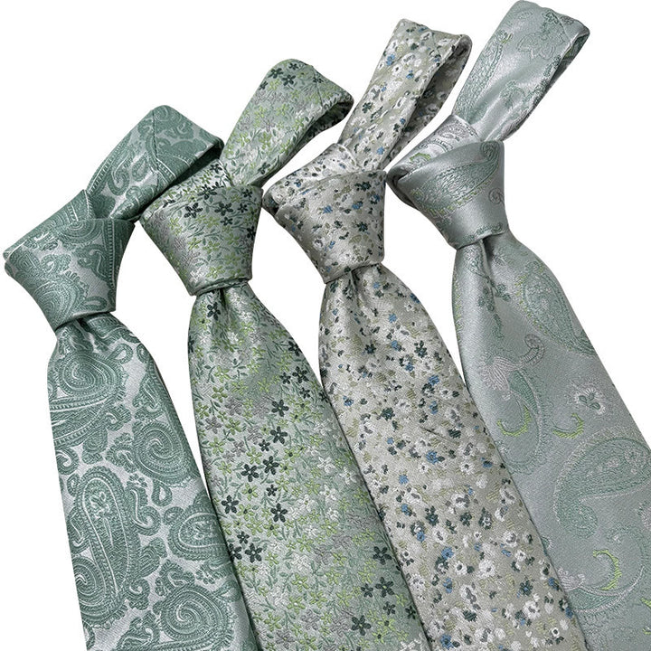 Men's Green Floral Jacquard Polyester Necktie