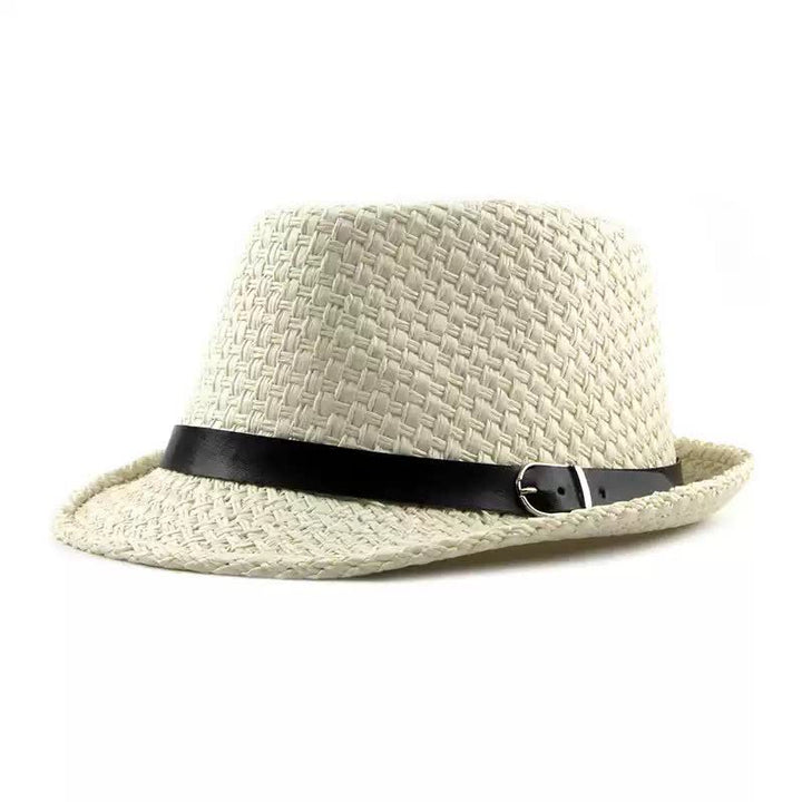 Men's Woven Leather Band Decor Beach Straw Fedora Hat