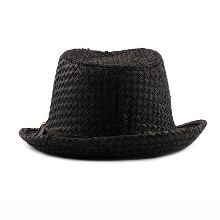 Men's Woven Leather Band Decor Beach Straw Fedora Hat