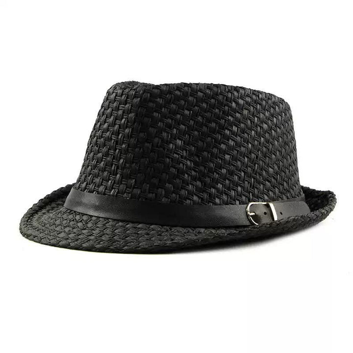 Men's Woven Leather Band Decor Beach Straw Fedora Hat