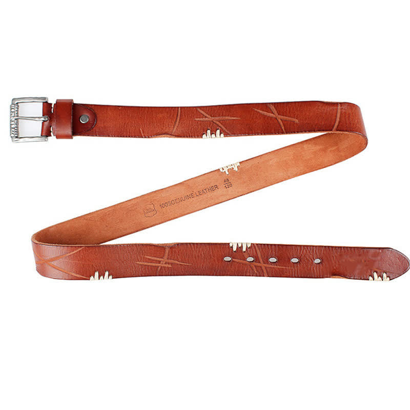 Men's Distressed Retro White Line Decor Leather Belt