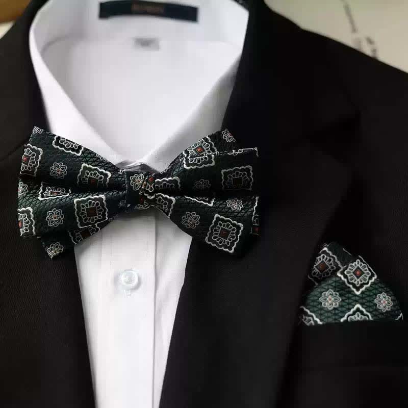 Men's Vintage Printed Double Layered Handkerchief Bow Tie