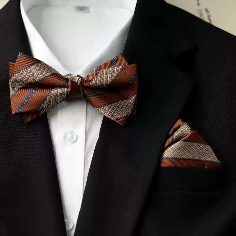 Men's Vintage Printed Double Layered Handkerchief Bow Tie