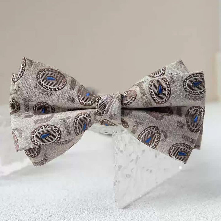 Men's Vintage Printed Double Layered Handkerchief Bow Tie