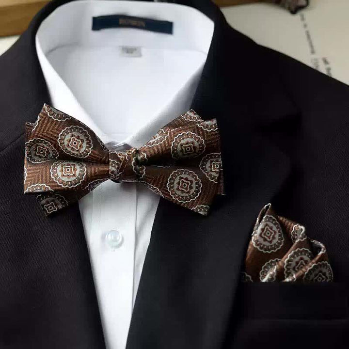 Men's Vintage Printed Double Layered Handkerchief Bow Tie