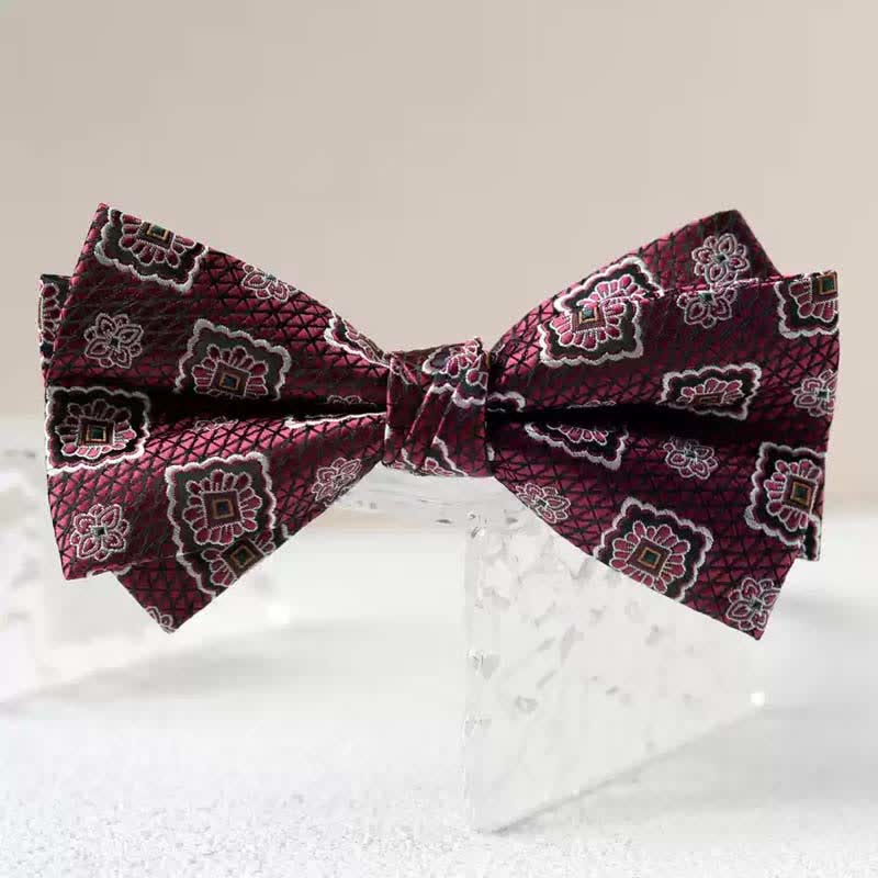 Men's Vintage Printed Double Layered Handkerchief Bow Tie