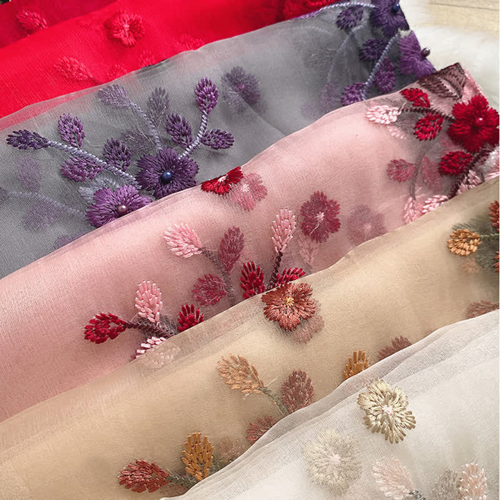 Birchapple Flower Embroidered Gold Edge Thin Summer Scarf