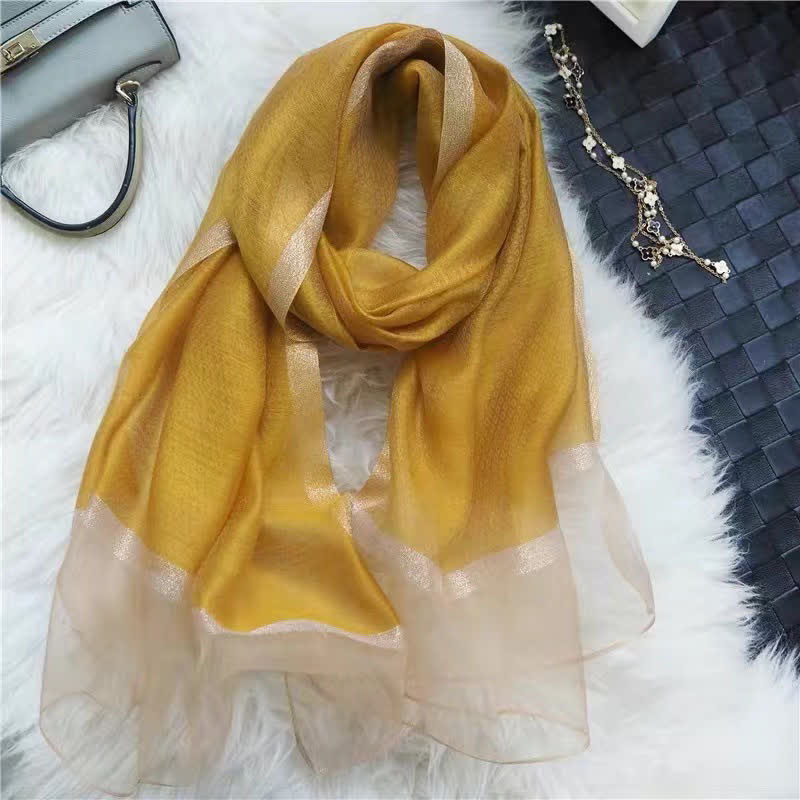 Exotic Style Golden Edge Solid Color Thin Scarf