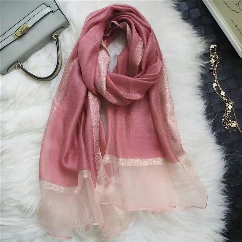 Exotic Style Golden Edge Solid Color Thin Scarf