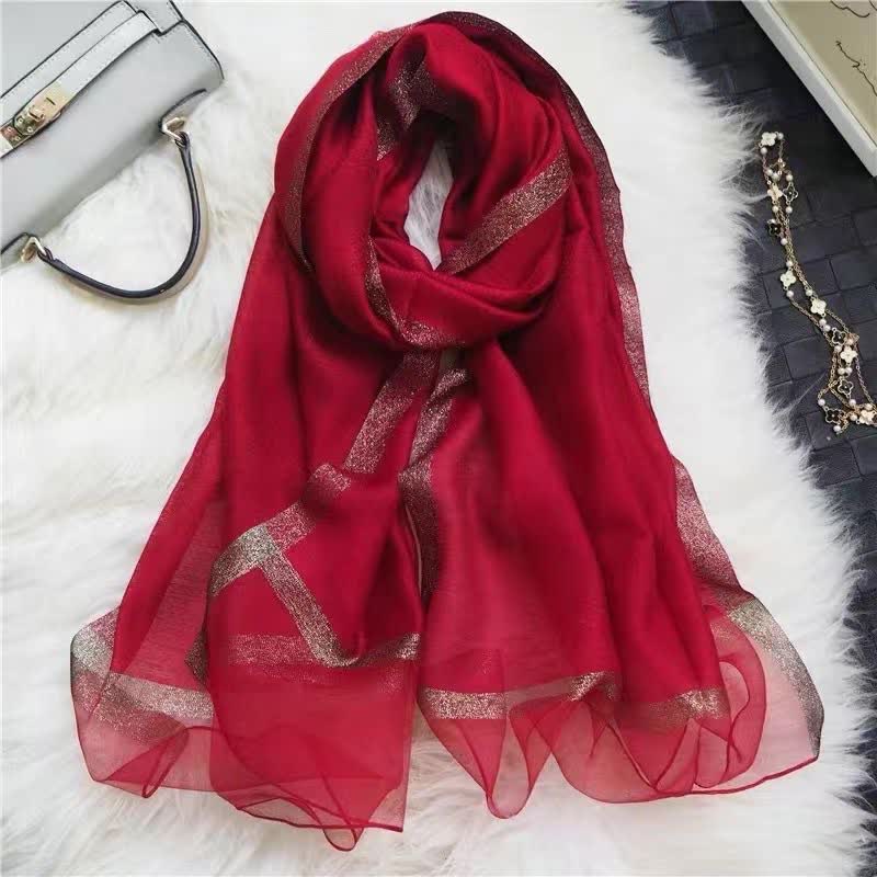 Exotic Style Golden Edge Solid Color Thin Scarf