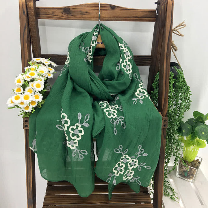 Women's National Cotton Linen Flower Embroidery Thin Scarf