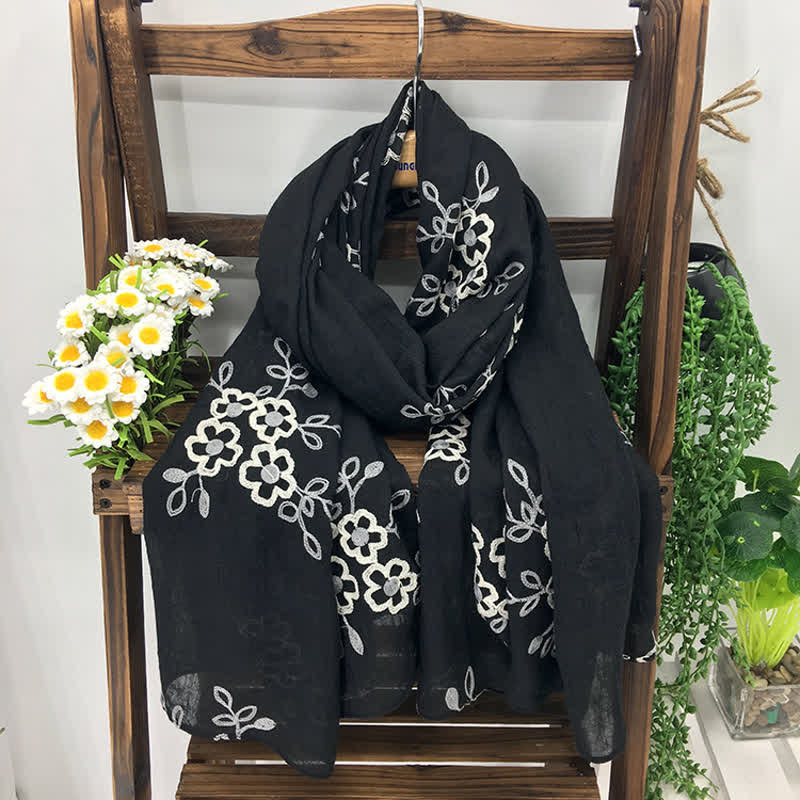 Women's National Cotton Linen Flower Embroidery Thin Scarf - image 3