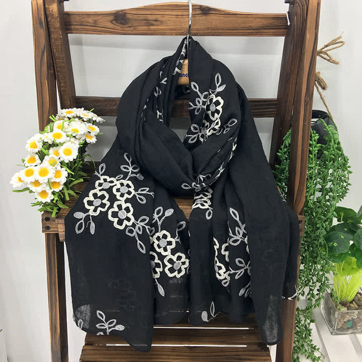 Women's National Cotton Linen Flower Embroidery Thin Scarf - image 3