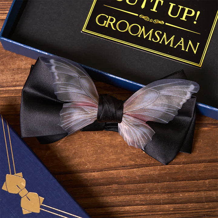 3Pcs Black Theme Necktie Butterfly Bow Tie Frosted Lighter Groomsmen Gift Box