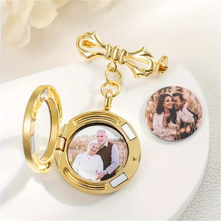 Custom Your Photo Bow Brooch Memorial Metal Brooch