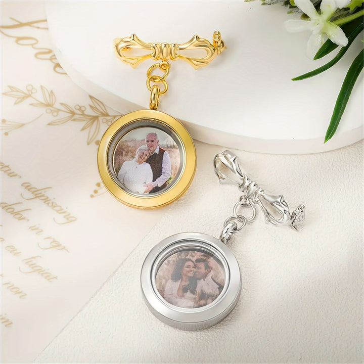 Custom Your Photo Bow Brooch Memorial Metal Brooch