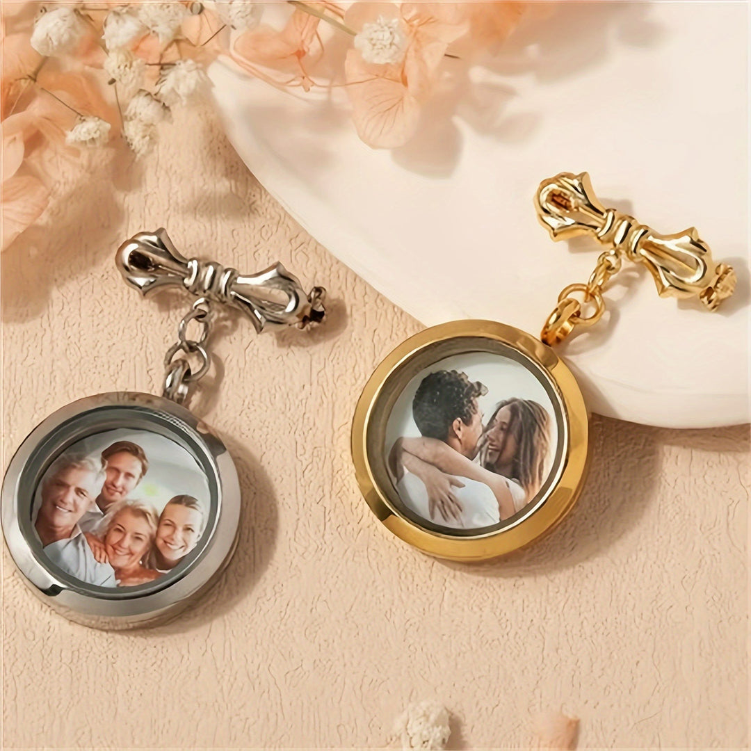 Custom Your Photo Bow Brooch Memorial Metal Brooch