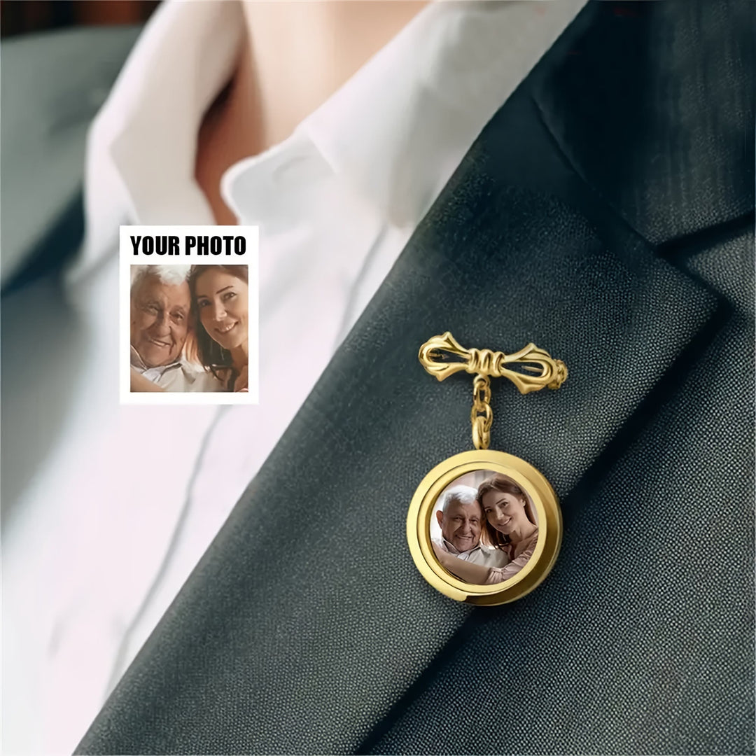 Custom Your Photo Bow Brooch Memorial Metal Brooch