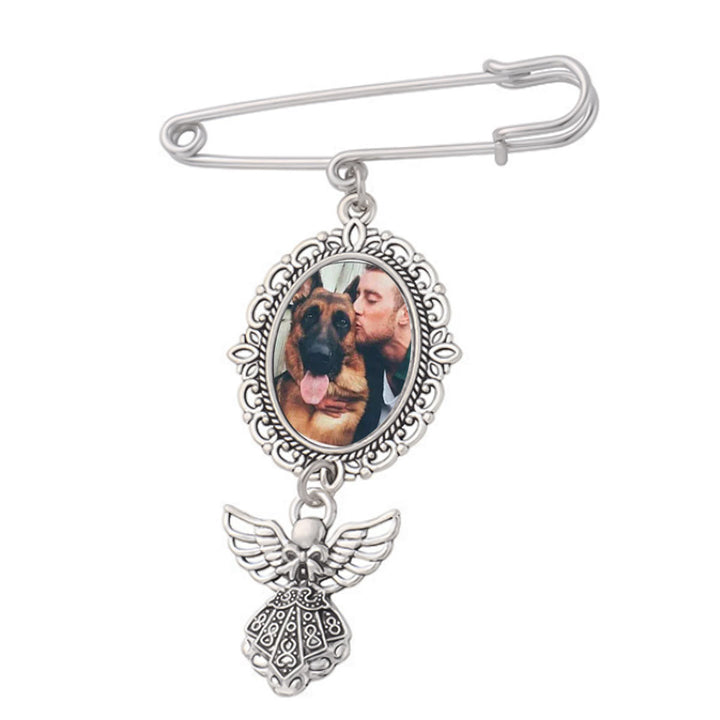 Custom Your Photos Brooch With Angel Pendant Brooch