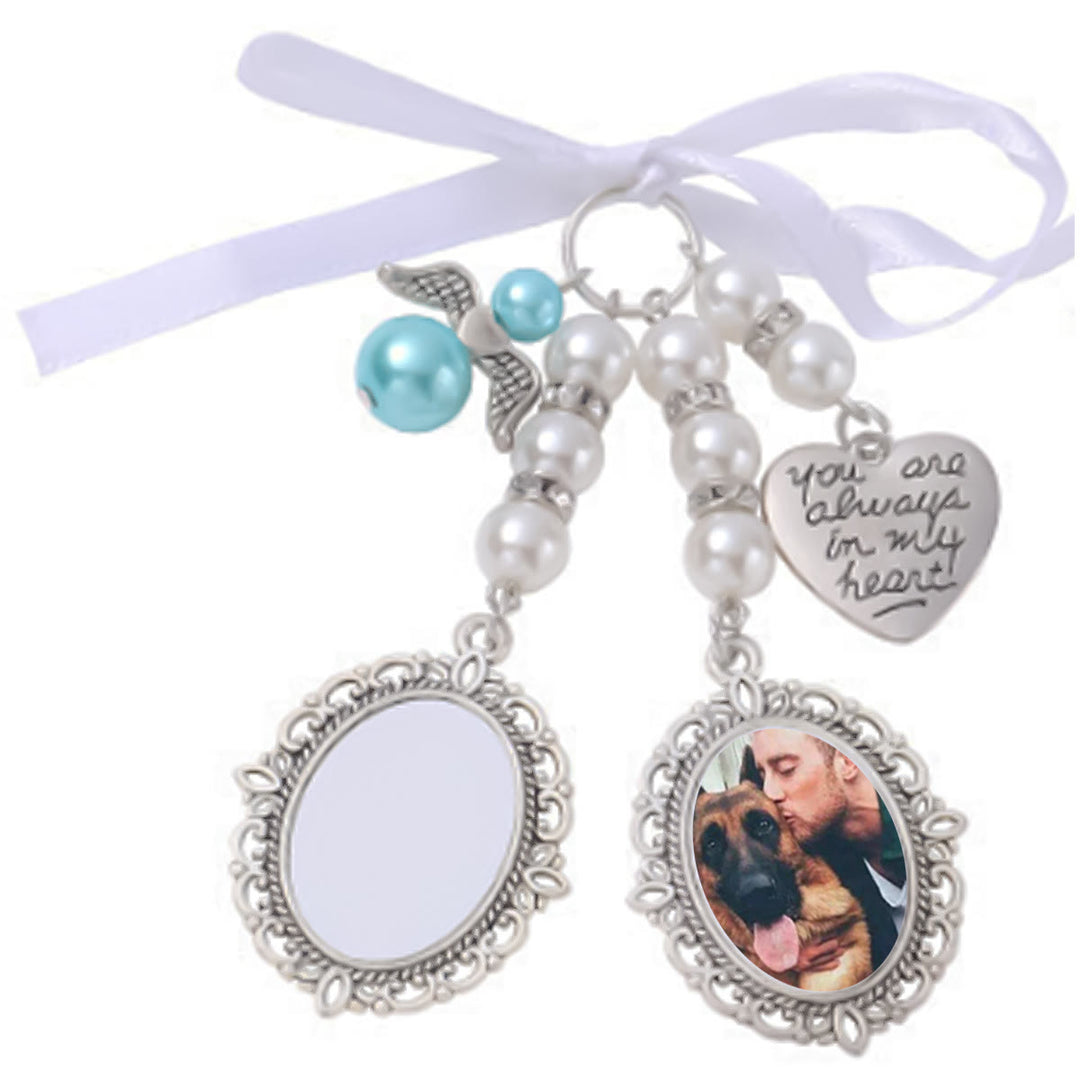 Custom Photo And Text Keychain Wedding Bouquet Pendant