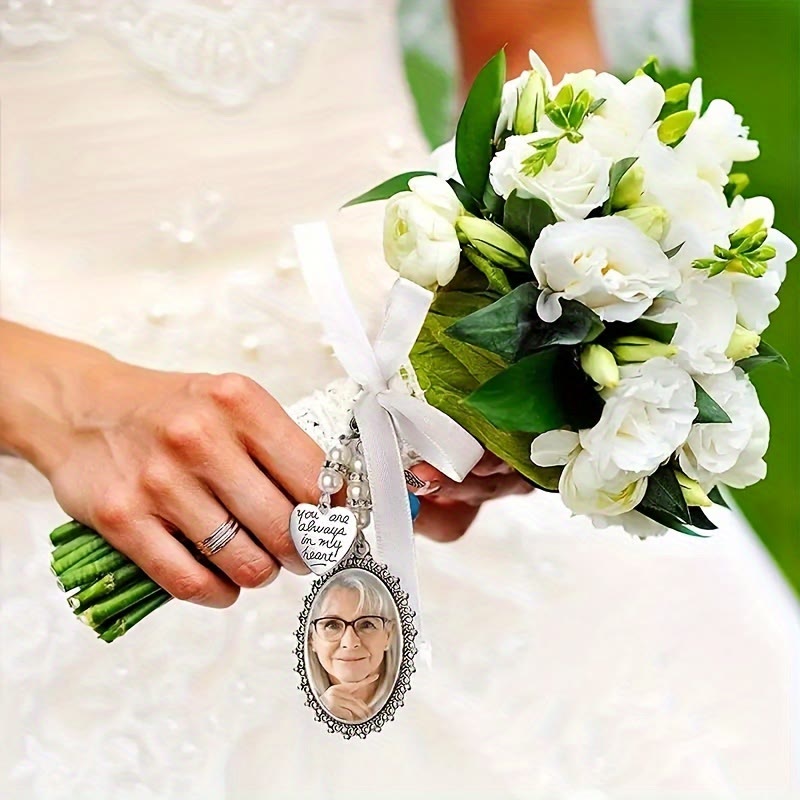 Custom Photo And Text Keychain Wedding Bouquet Pendant