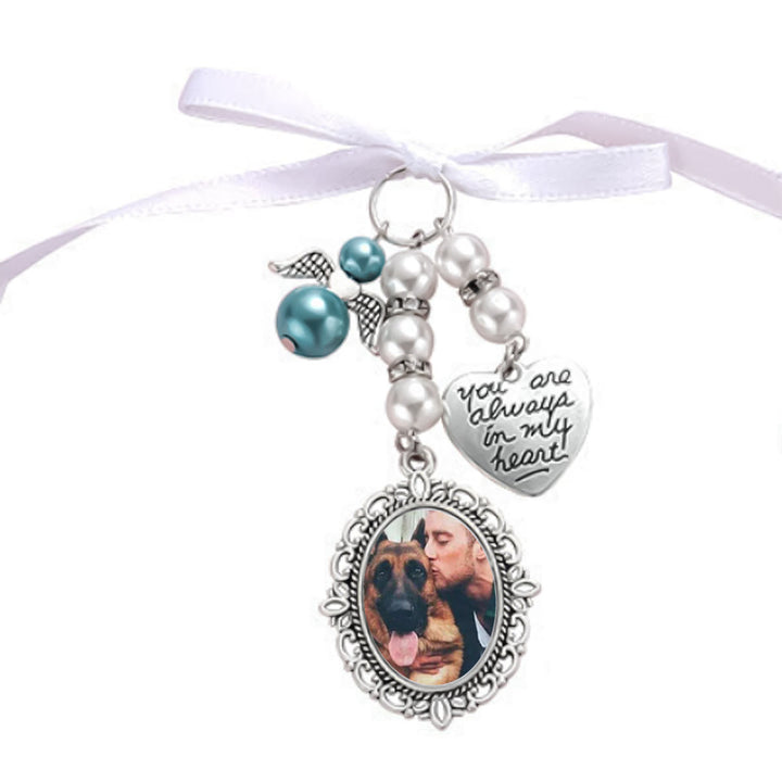 Custom Photo And Text Keychain Wedding Bouquet Pendant