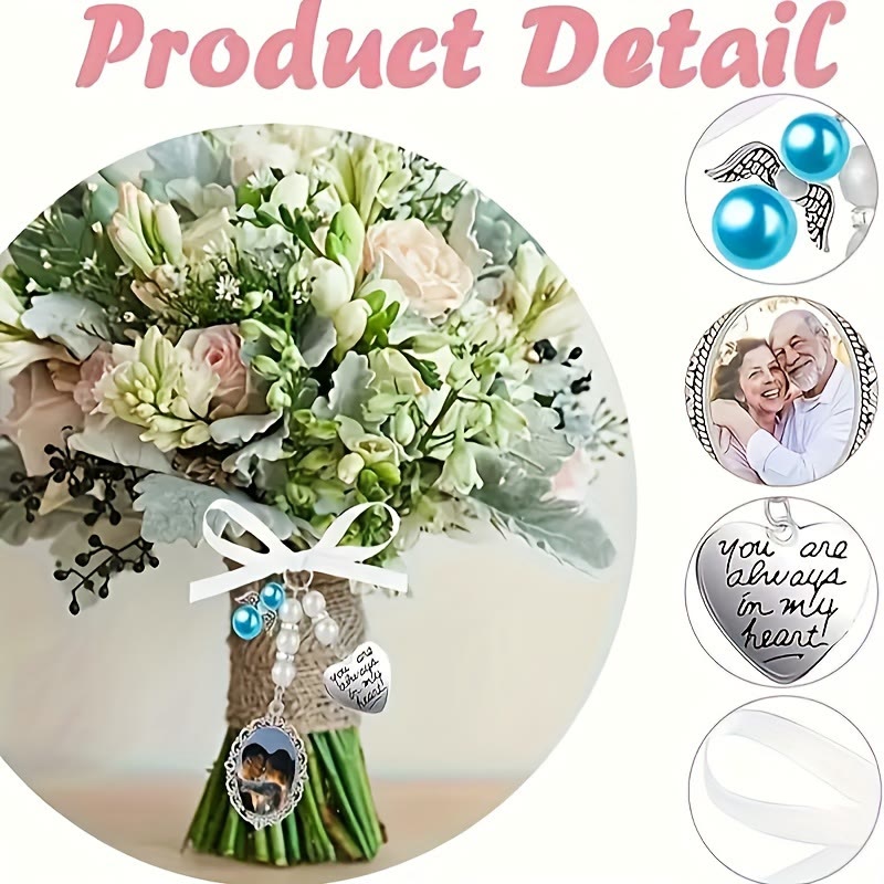 Custom Photo And Text Keychain Wedding Bouquet Pendant