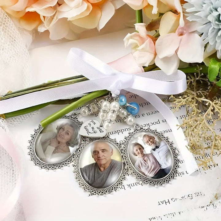 Custom Photo And Text Keychain Wedding Bouquet Pendant