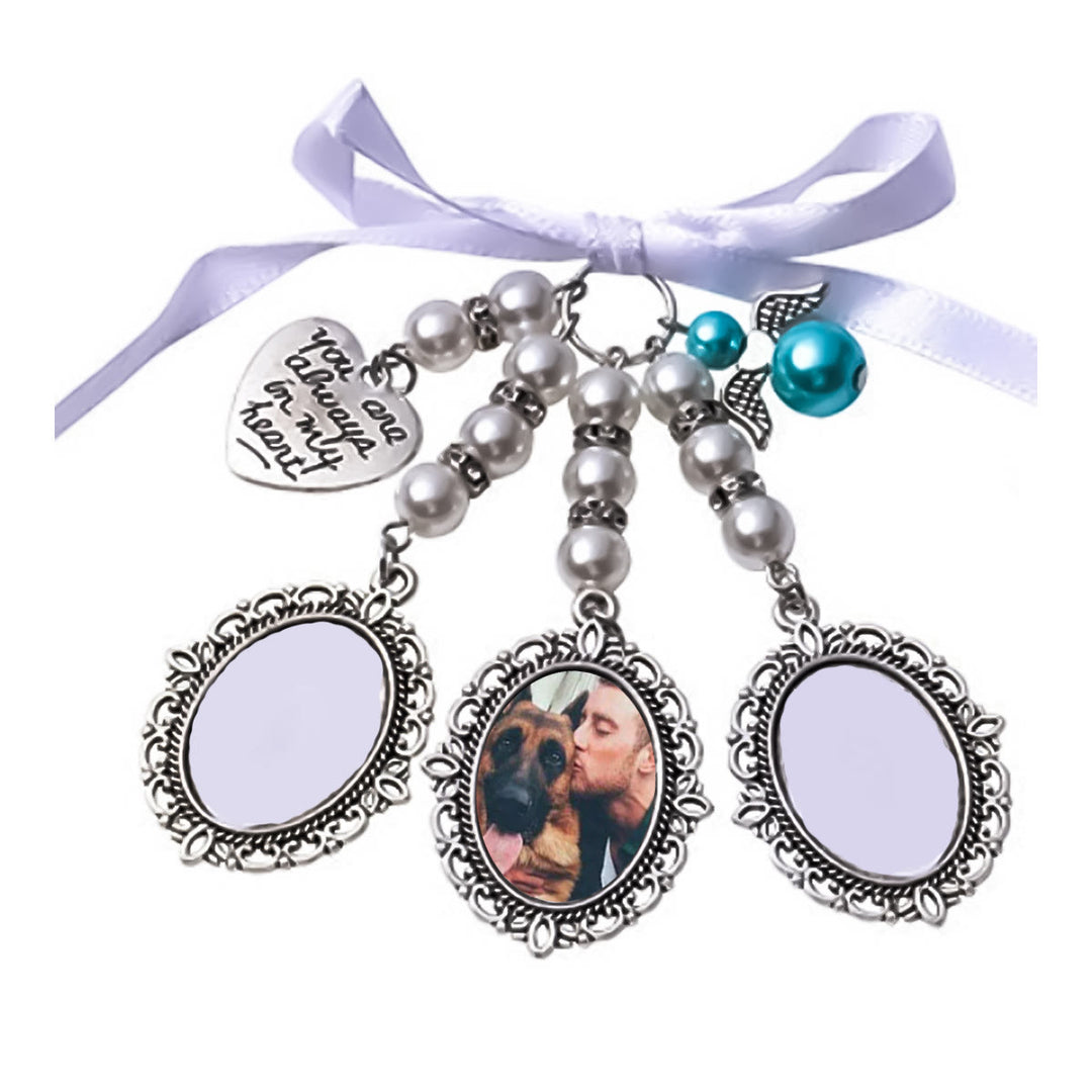 Custom Photo And Text Keychain Wedding Bouquet Pendant