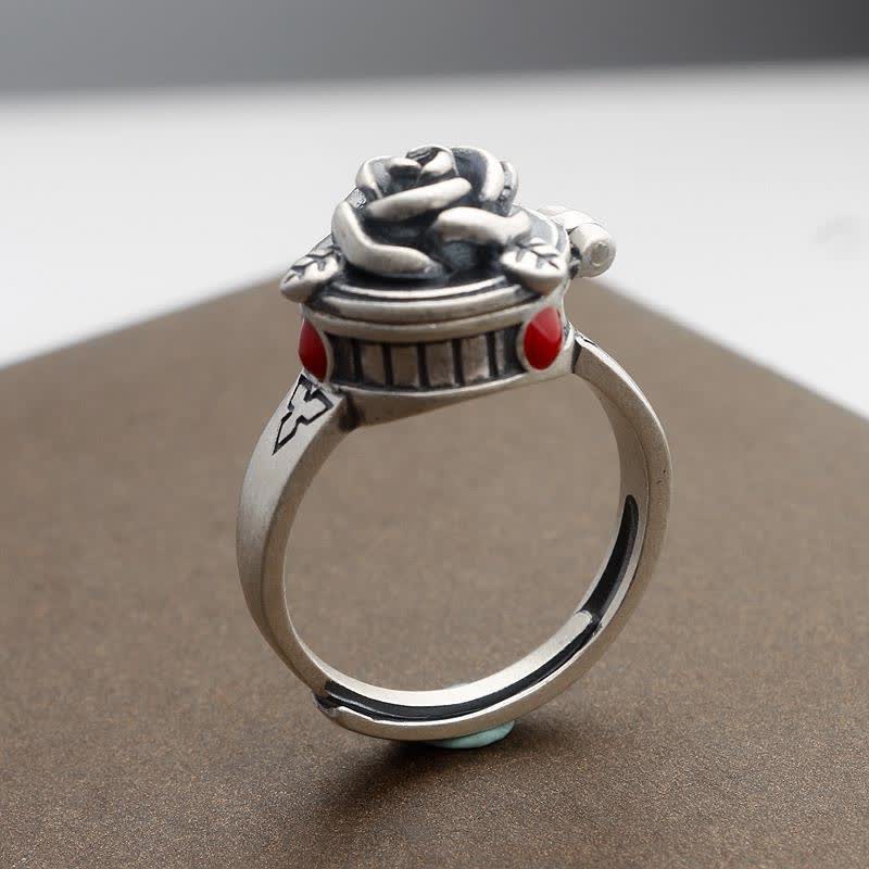 Rose Flower Adjustable Ring with Hidden Compartment