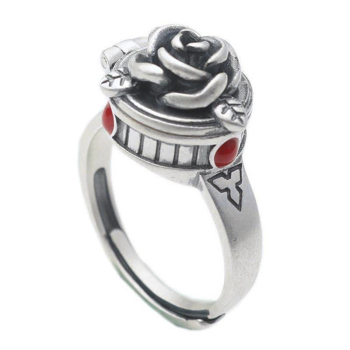 Rose Flower Adjustable Ring with Hidden Compartment