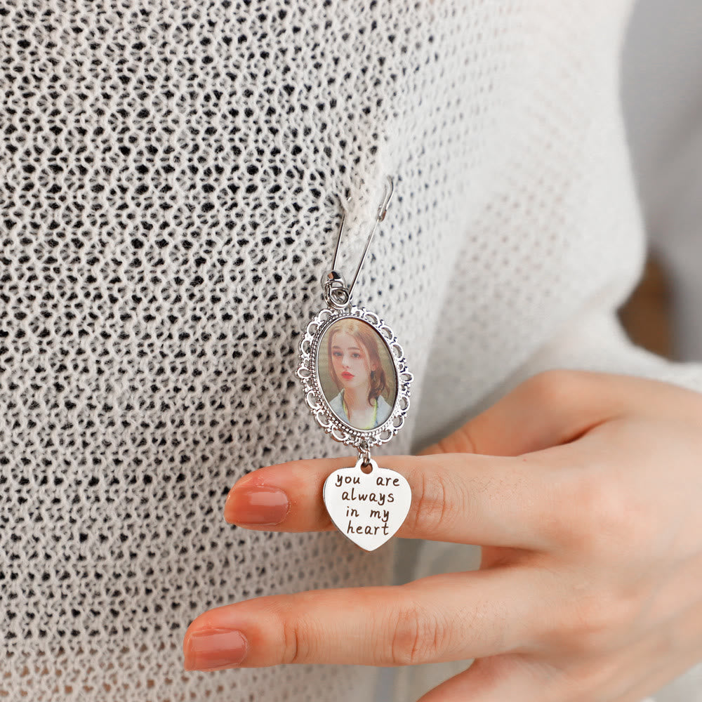 Custom Your Photos Brooch With Warm Taxt Wedding Gift