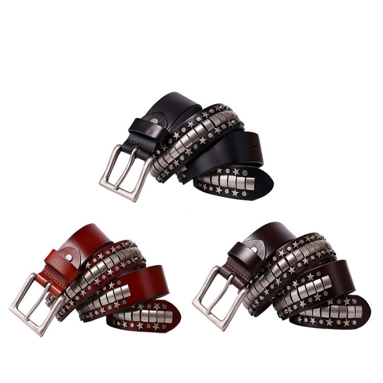 Punk Rivet Genuine Leather Belt Rock N Roll Waistband