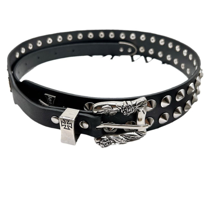 Easter Cross Pattern Belt Punk Rivet Leather Waistband