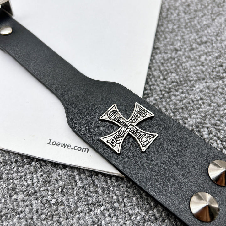 Easter Cross Pattern Belt Punk Rivet Leather Waistband