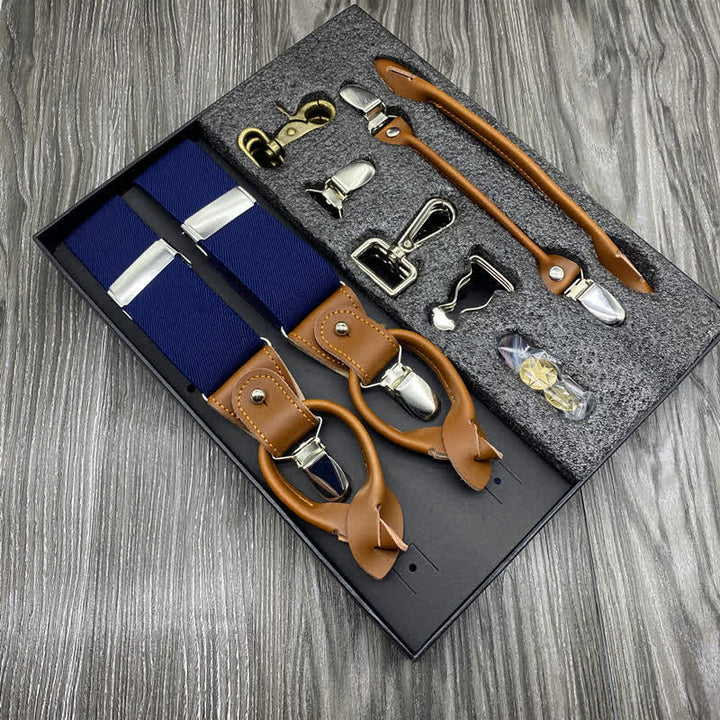 8Pcs Solid Color Combinable Buckle Adjustable Suspenders Set