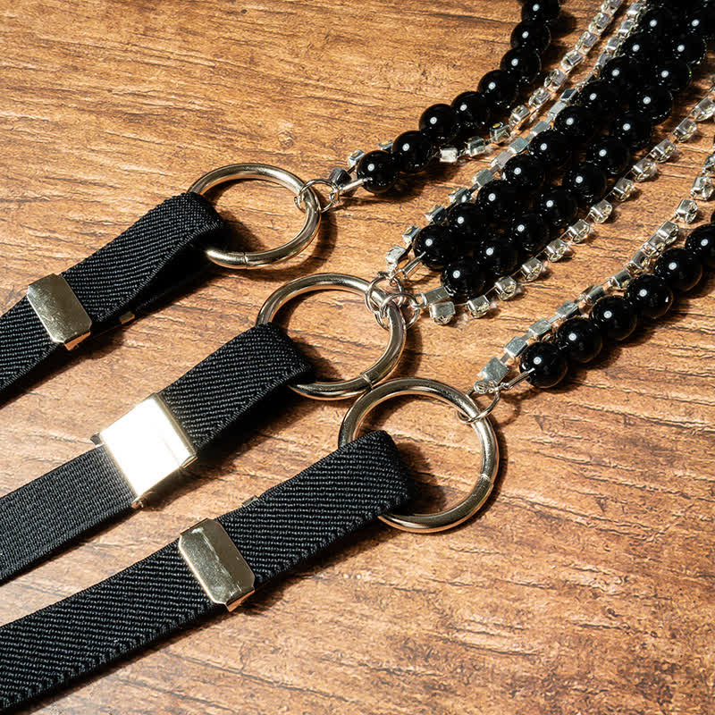 Women's Fashion Black Faux Pearl Chain Elastic Suspenders