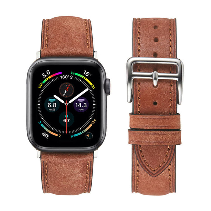 Retro Polished Real Genuine Leather Watch Band