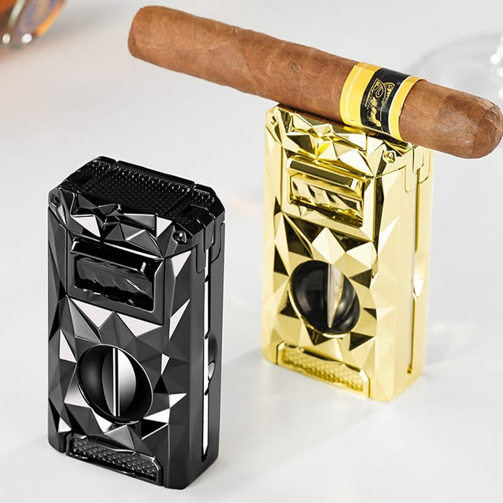 5 in 1 Multifunctional Cigar Cutter Tools Diamond Refillable Butane Lighter