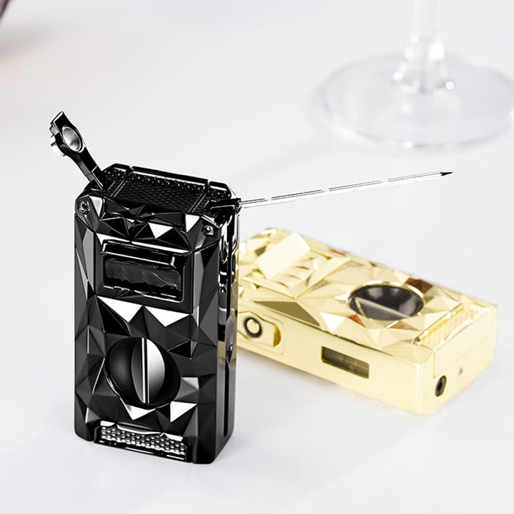 5 in 1 Multifunctional Cigar Cutter Tools Diamond Refillable Butane Lighter