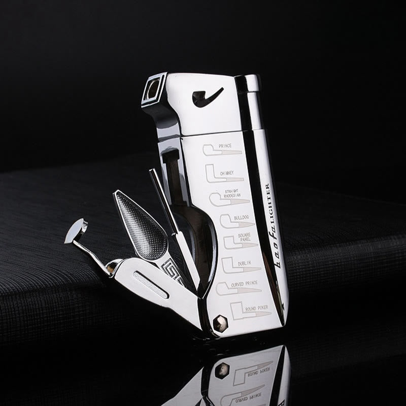 4 in 1 Pipe Special Tools Oblique Fire Refillable Butane Lighter  - Silver - image 1