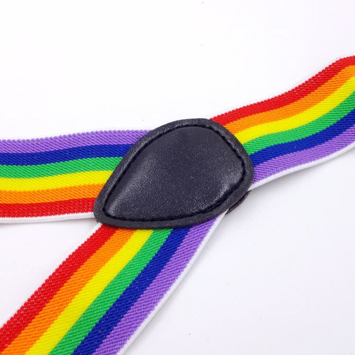 Rainbow Colorful Striped Strap 3-Clips Adjustable Suspenders