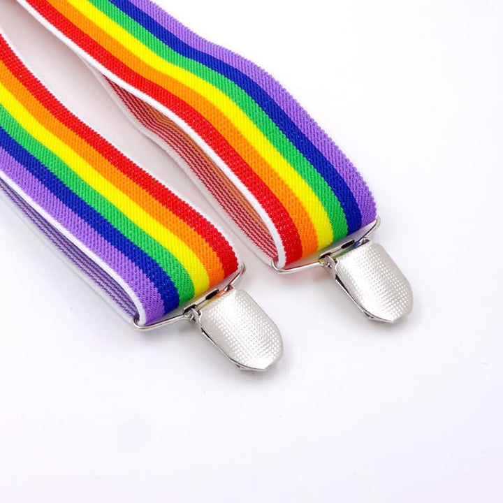 Rainbow Colorful Striped Strap 3-Clips Adjustable Suspenders