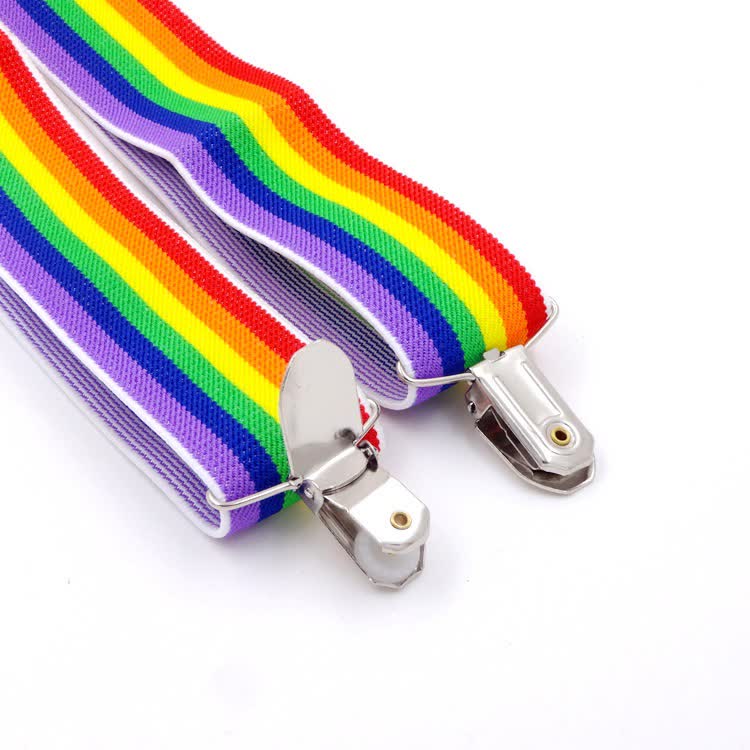 Rainbow Colorful Striped Strap 3-Clips Adjustable Suspenders