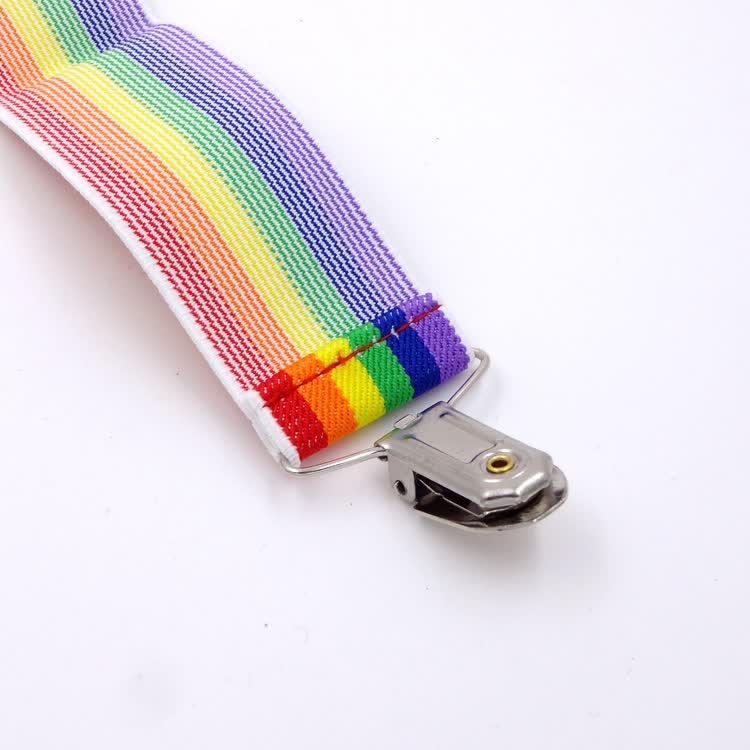 Rainbow Colorful Striped Strap 3-Clips Adjustable Suspenders