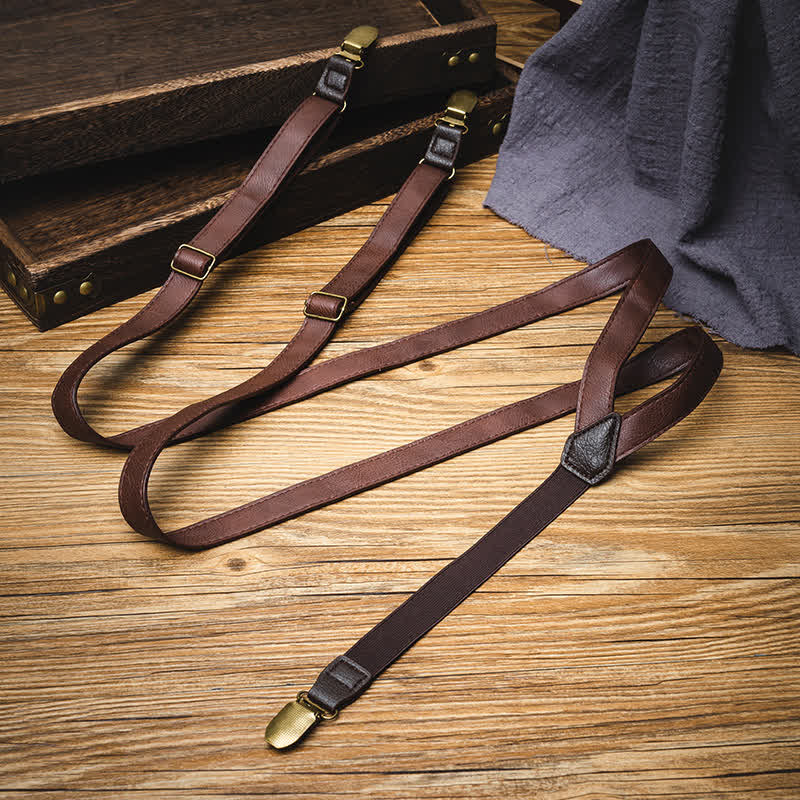 Dark Brown Vintage Adjustable Leather Suspenders